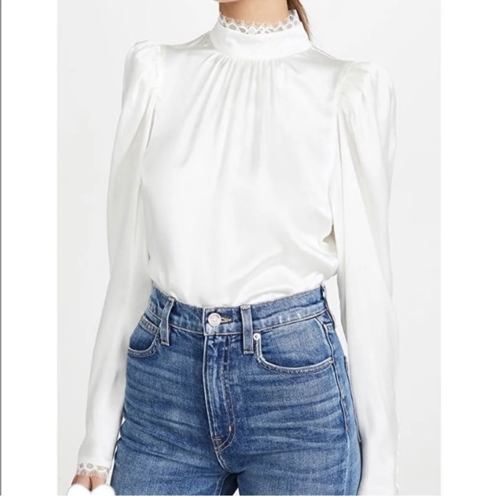 Frame Silk Lace Cuff Blouse Top Sz Large